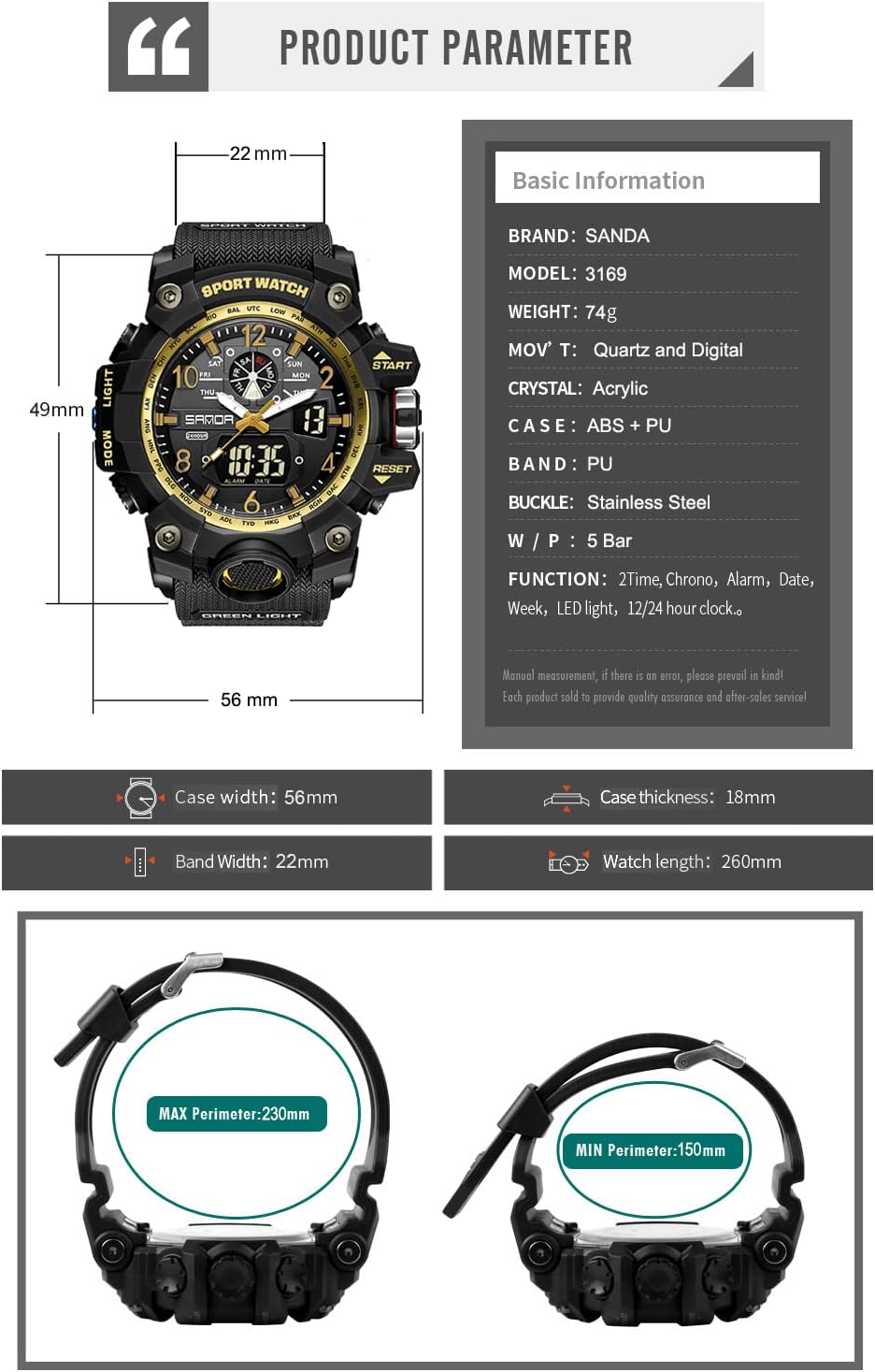 HOTKXAITO Men's Watches Sports Outdoor Waterproof Military Wrist Watch Date Multi Function Tactics LED Alarm Stopwatch