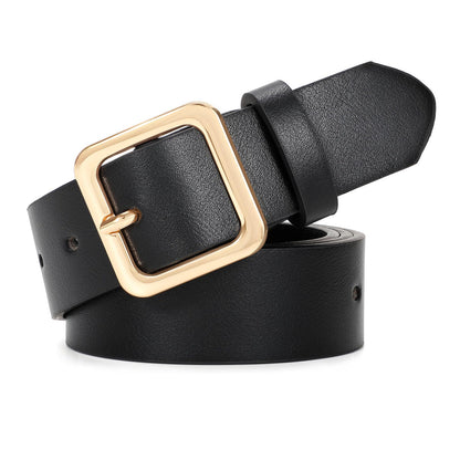 HOTXZQTIVE Women’s Leather Belts for Jeans Pants Dresses Fashion Ladies Black Belt with Square Buckle