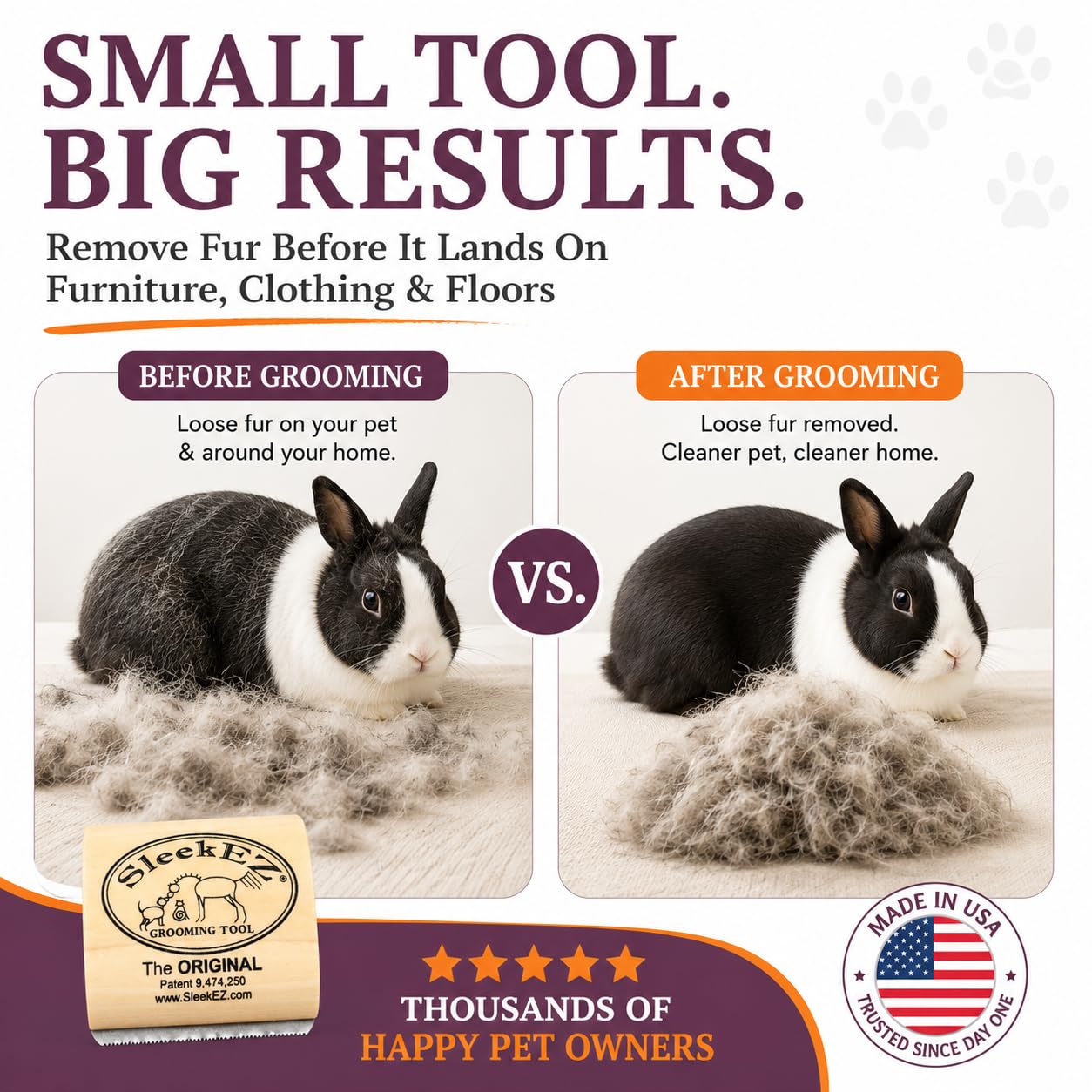 HOTSleekEZ Cat Brush for Shedding - Deshedding Brush for Cats - Patented Grooming Tool for Removing Loose Fur, Undercoat & Hair - Made in USA - Works on Short, Medium & Long Coats
