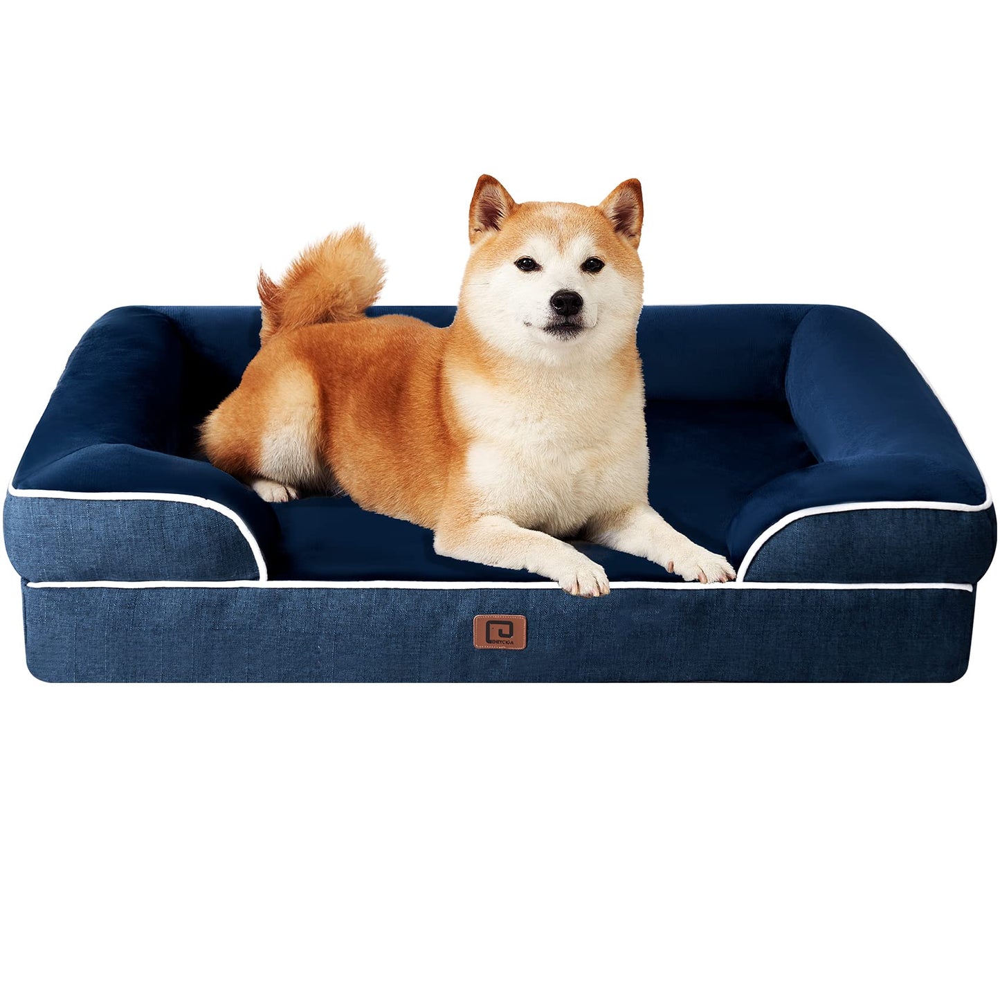 HOTEHEYCIGA Orthopedic Dog Beds for Extra Large Dogs 44x32Inch, Polyurethane Foam XL Pet Bed with Sides, Non-Slip and Egg-Crate Foam Big Dog Couch Bed with Washable Removable Cover, Grey