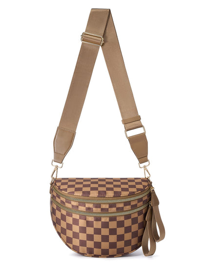 HOTBlack and White Checkered Crossbody Bag Bum Bag for Women,Spacious Checkered Purse Fanny Packs Belt Bag