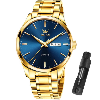 HOTOLEVS Mens Gold Watches Waterproof Stainless Steel Lightweight Watch with Date Classic Luxury Dress Watch for Men Gold White Blue Green Dial