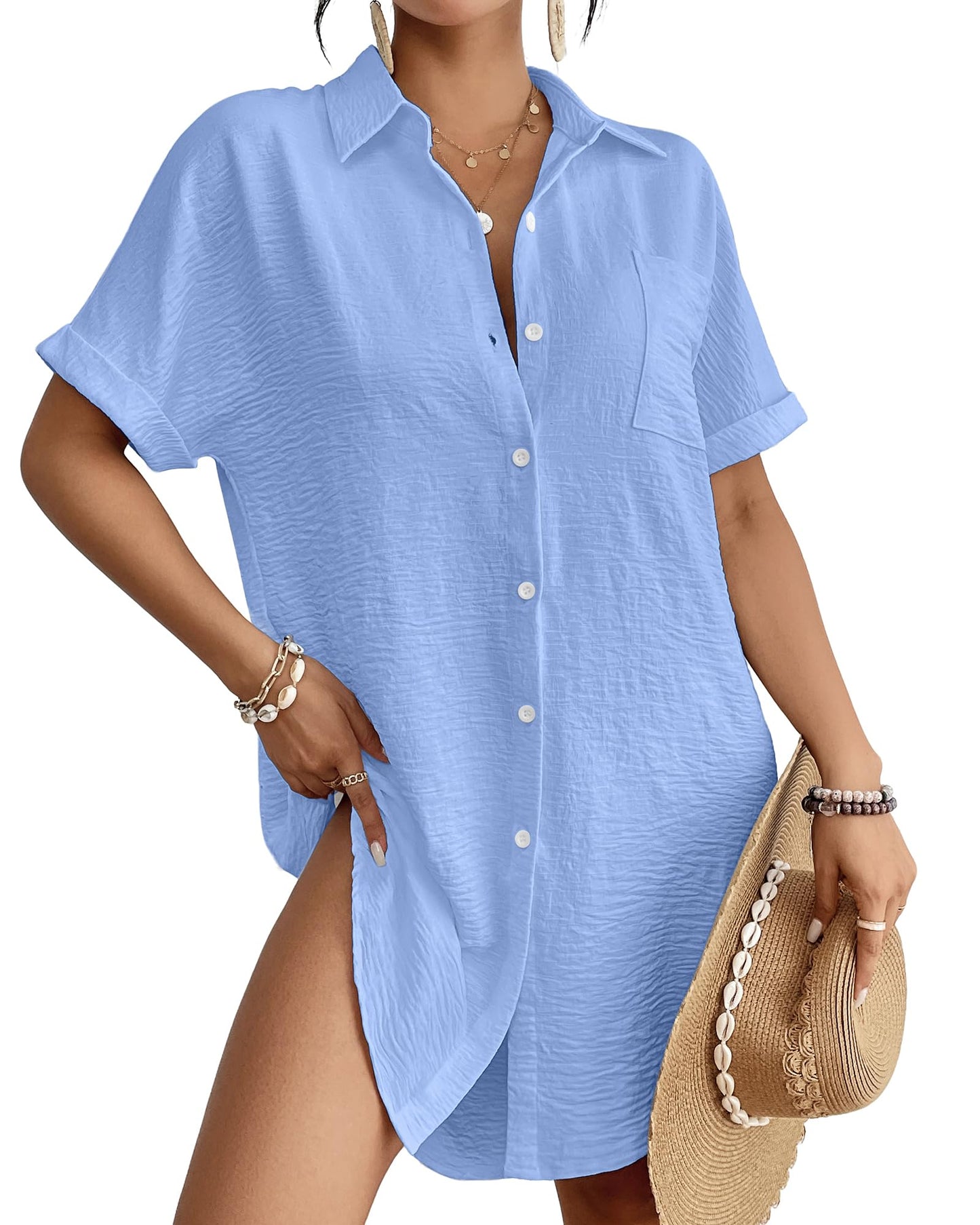 HOTBsubseach Women Swimsuit Coverup Shirt Dress Button Down Bathing Suit Cover Up Beach Vacation Outfits