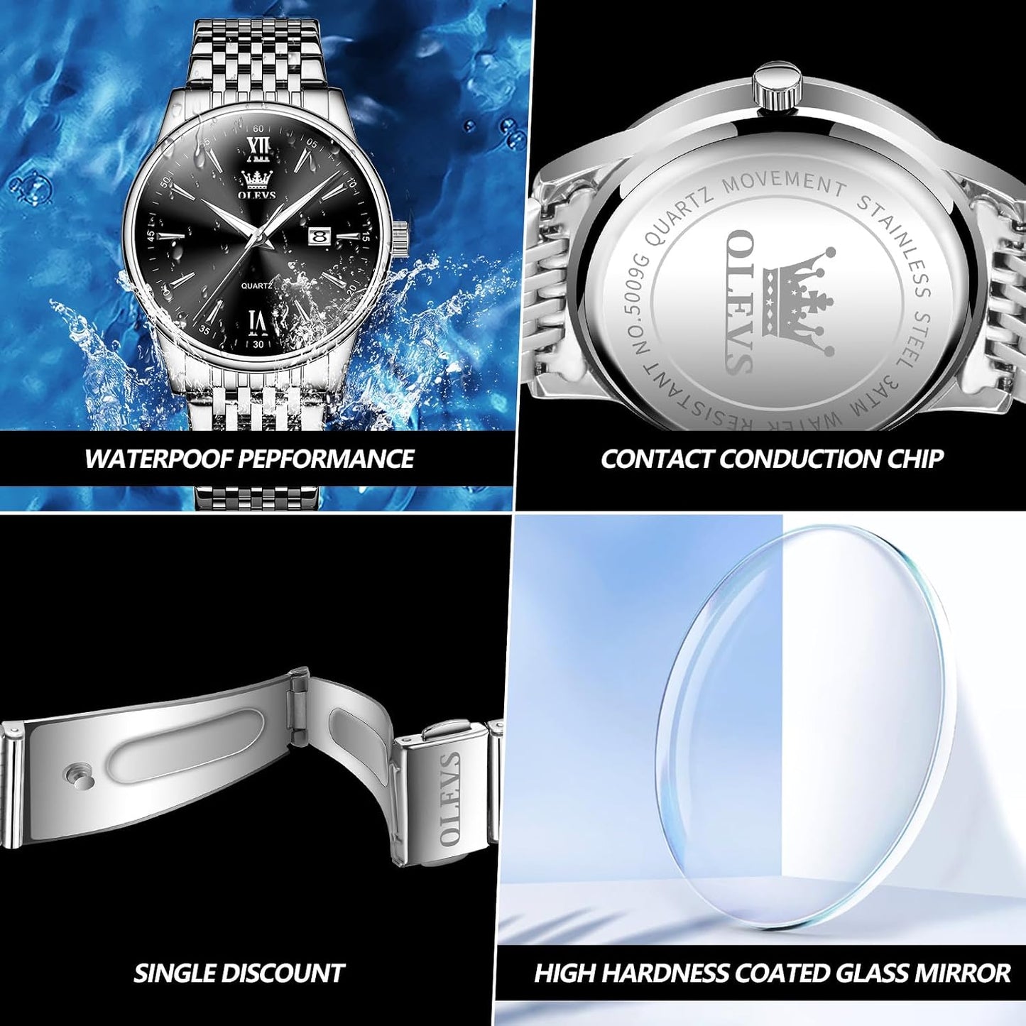 HOTOLEVS Men's Watch,Classic Silver Watches for Men, Waterproof Stainless Steel Roman Numbers Men's Watch Easy to Read