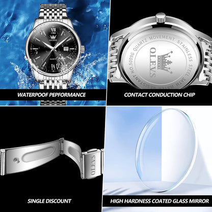 HOTOLEVS Men's Watch,Classic Silver Watches for Men, Waterproof Stainless Steel Roman Numbers Men's Watch Easy to Read