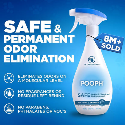 HOTPooph Pet Odor Eliminator, 32oz - Eliminates Odors at the Molecular Level, Dogs, Cats, Freshener, Eliminator, Urine, Poop, Pee, Deodorizer, Nature’s, Puppy, Fresh, Clean, Furniture, Potty
