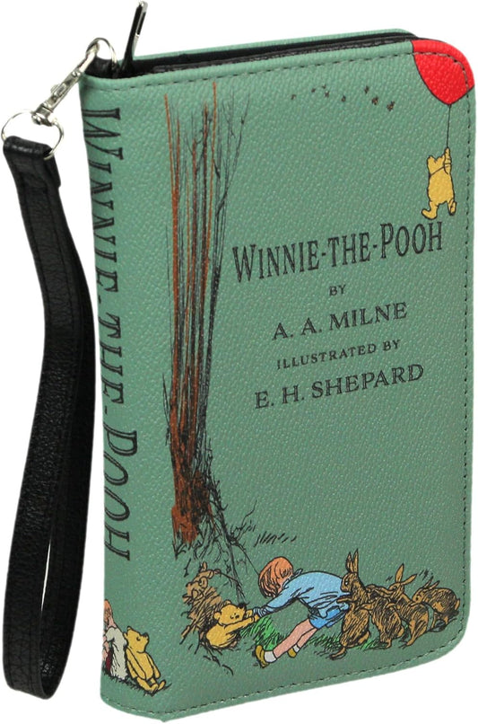 HOTWinnie the Pooh Bifold Wallet Wristlet, 7 Inch Sage Green Book Design | Snap Clamshell Closure, Zipper Coin Pouch, Windowed ID Slot, 4 Card Slots, Bill Pockets, Wrist Strap
