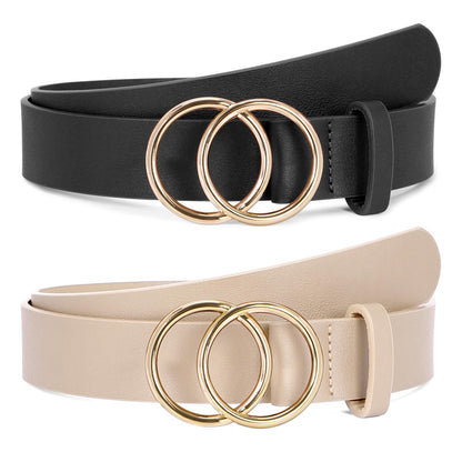 HOTSUOSDEY Women Leather Belt Fashion Double O-Ring Soft Faux Leather Waist Belts For Jeans Dress