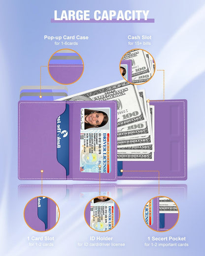 HOTdwnkove Womens Wallet Card Holder - Pop Up Aluminum Case, Premium Flexible Leather, Smart Wallet for Women, RFID Blocking, Slim, Minimalist, Front Pocket - 9-14 Card Capacity | ID Window | Cash Slot