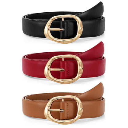 HOTJASGOOD 3 Pack Women Belts for Jeans Pants Ladies Leather Waist Belt Casual Fashion Trend Belt for Women with Gold Buckle