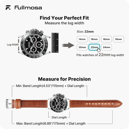 HOTFullmosa Watch Band, Quick Release Leather Watch Strap Compatible with Samsung Galaxy Garmin for Men Women, Replacement Bands Width 12mm 14mm 16mm 18mm 19mm 20mm 21mm 22mm 24mm | Quick Release Replacement Bands with Stainless Steel Metal Clasp, Genuine
