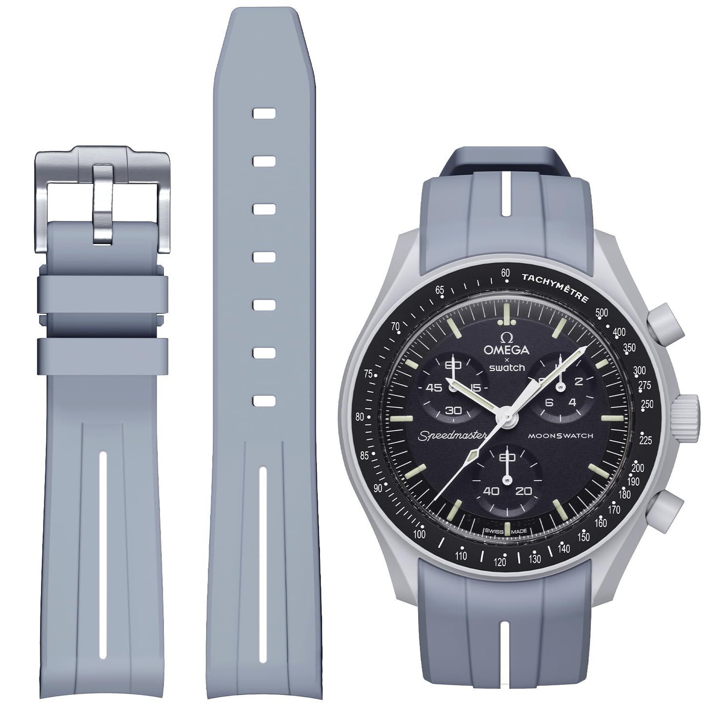 HOTBands for Moonswatch Watch,Curved No Gap Rubber Strap Compatible with Omega X Swatch Moonswatch Speedmaster/Rolex/SEIKO 20mm Watch,Swatch Omega Moonswatch Speedmaster Watch Replacement Band Men Women