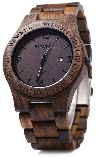 HOTBEWELL ZS-W086B Wooden Watch Men Gifts Handmade Date Display Quartz Movement Analog Lightweight Wood Wrist Watches