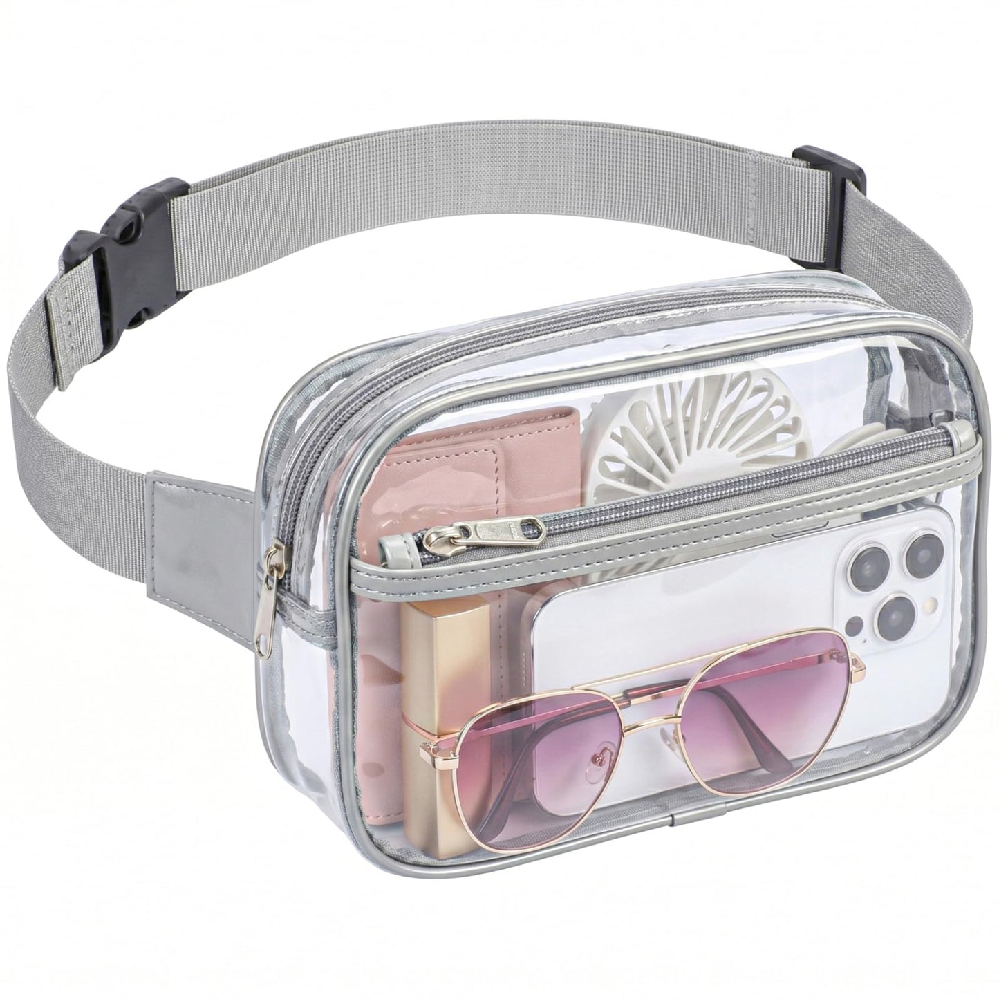HOTPackism Clear Fanny Pack Stadium Approved - Large Size 35-51 inches Adjustable Strap Clear Belt Bag for Women Men Transparent Waist Bag for Concerts, Sporting Events, Black | Adjustable 35-51 in Strap, Hands-Free, 2 Easy-Access Pockets, Water-Resistant
