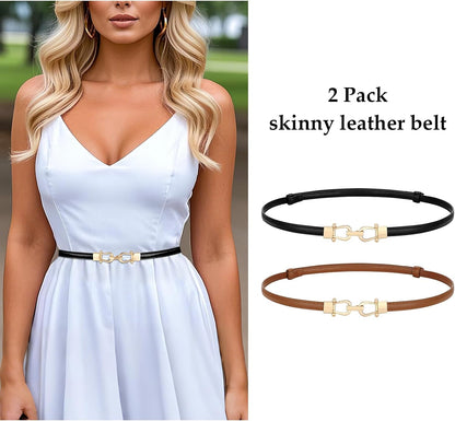 HOTWERFORU Women Classic Leather Belt With Square Gold Silver Buckle For Jeans Pants