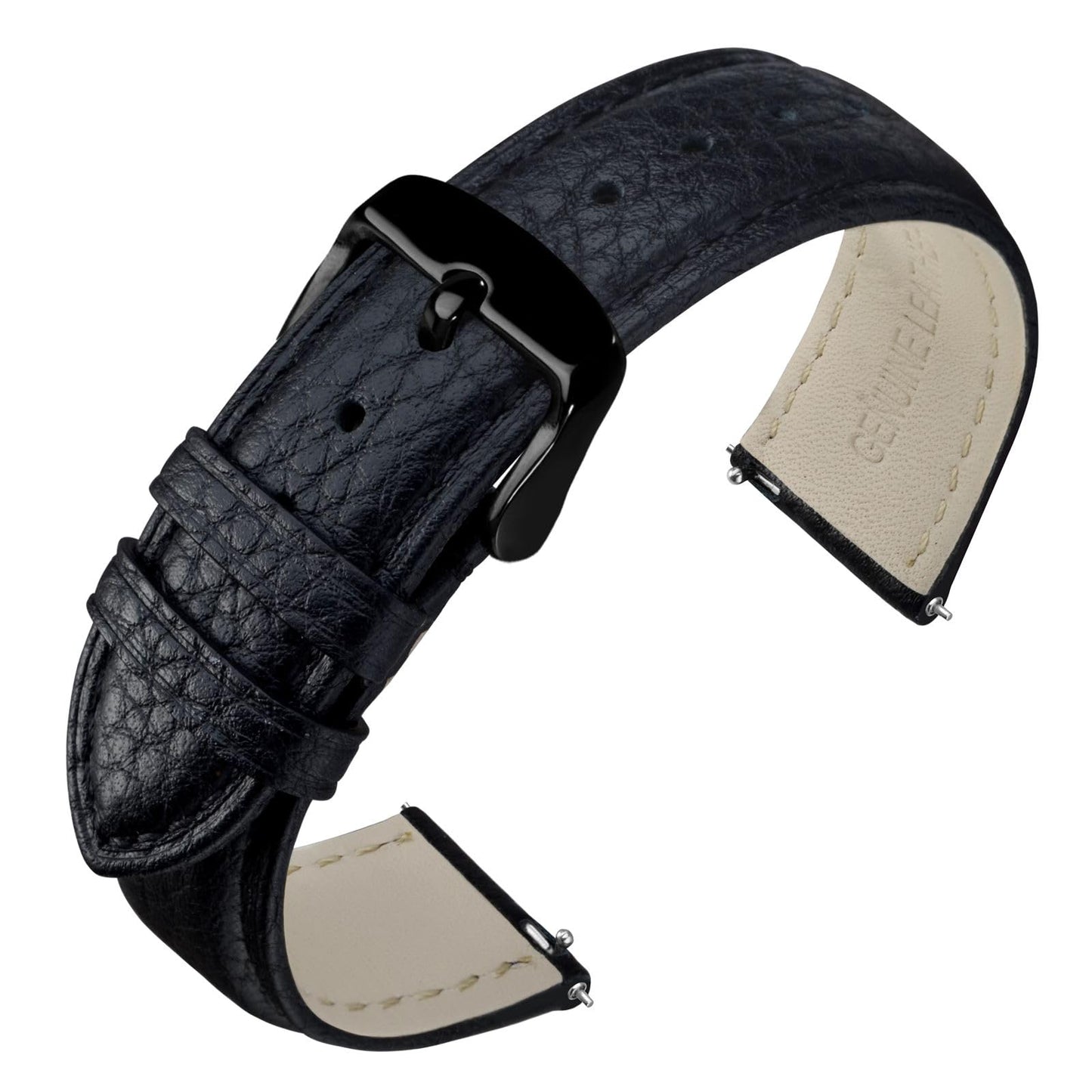 HOTANNEFIT Watch Band 18mm, Quick Release Textured Padded Leather Straps with Gold Buckle for Men and Women (Black)