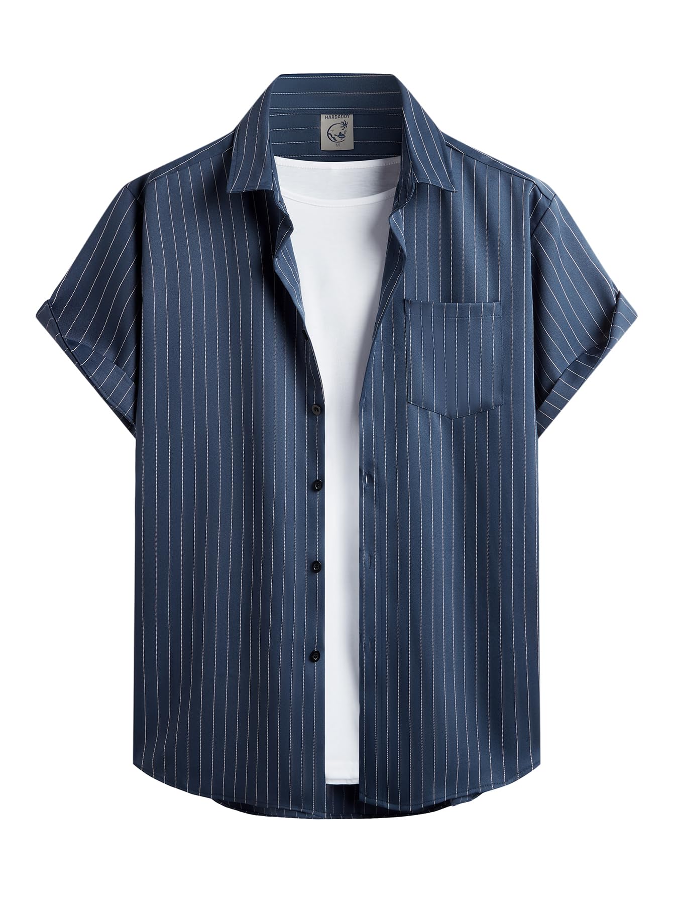 HOTHardaddy Men's Casual Striped Shirts Button Down Short Sleeve Blouse Summer Hawaiian Shirt