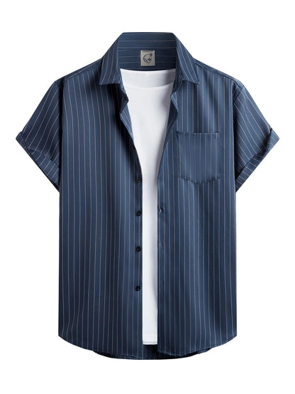 HOTHardaddy Men's Casual Striped Shirts Button Down Short Sleeve Blouse Summer Hawaiian Shirt