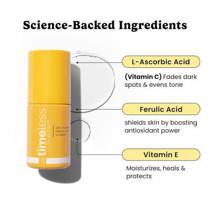 HOTTimeless Skin Care Vitamin C Serum with Vitamin E & Ferulic Acid - Brightening Serum - for Oily & Dry Skin - Fragrance-Free - 1 oz