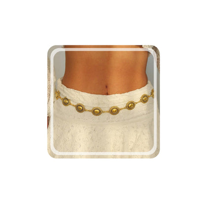HOTRINHOO Metal Waist Chain Belt for Women Cowgirl Chain Concho Belts for Dresses Jeans Country Concert Outfit