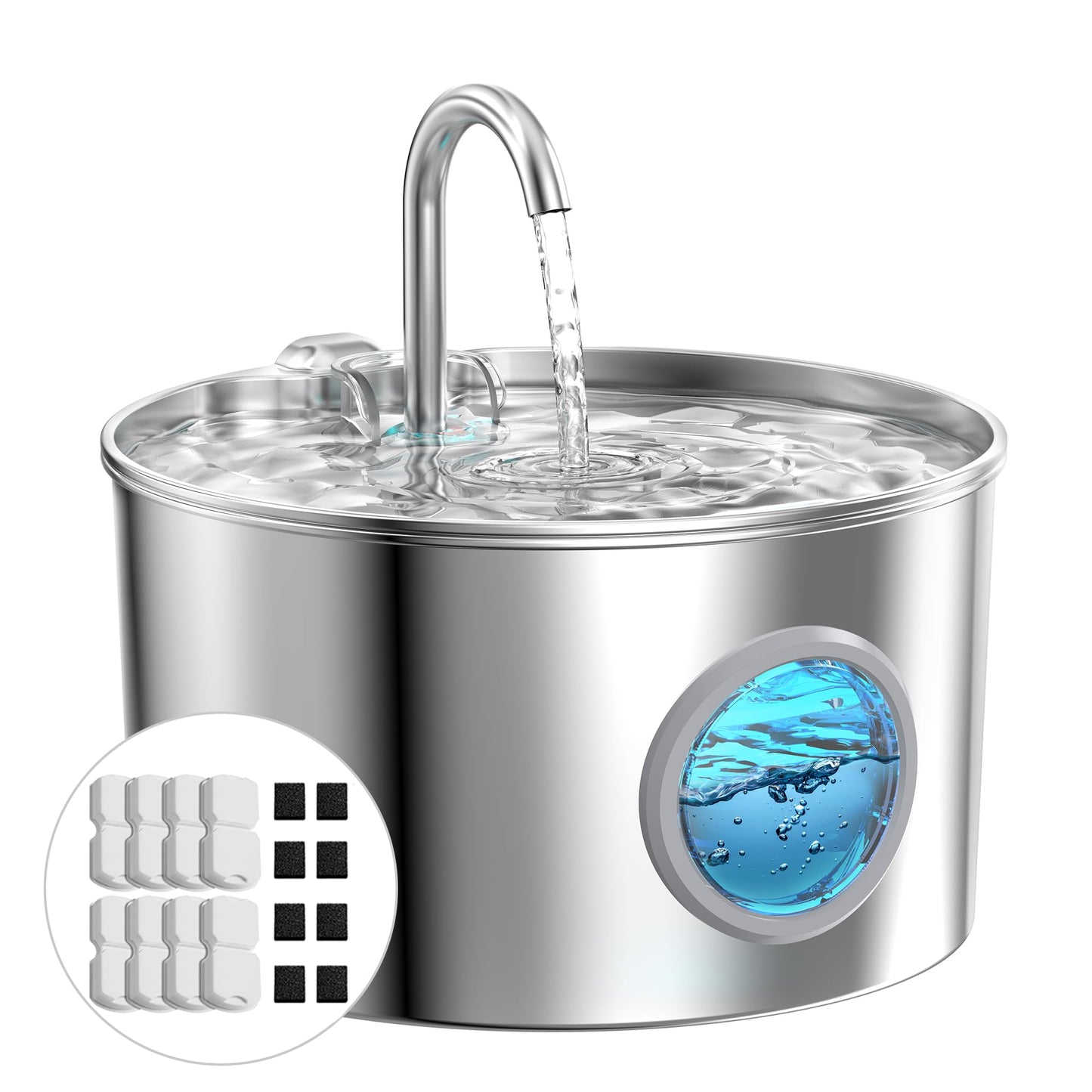 HOTCat Water Fountain Stainless Steel: 74oz/2.2L Cat Fountain for Drinking - Pet Water Fountain for Cats Inside - Quiet Cats Water Bowl Dispenser - Kitty Drinking Fountains - for Pets& Small Animals