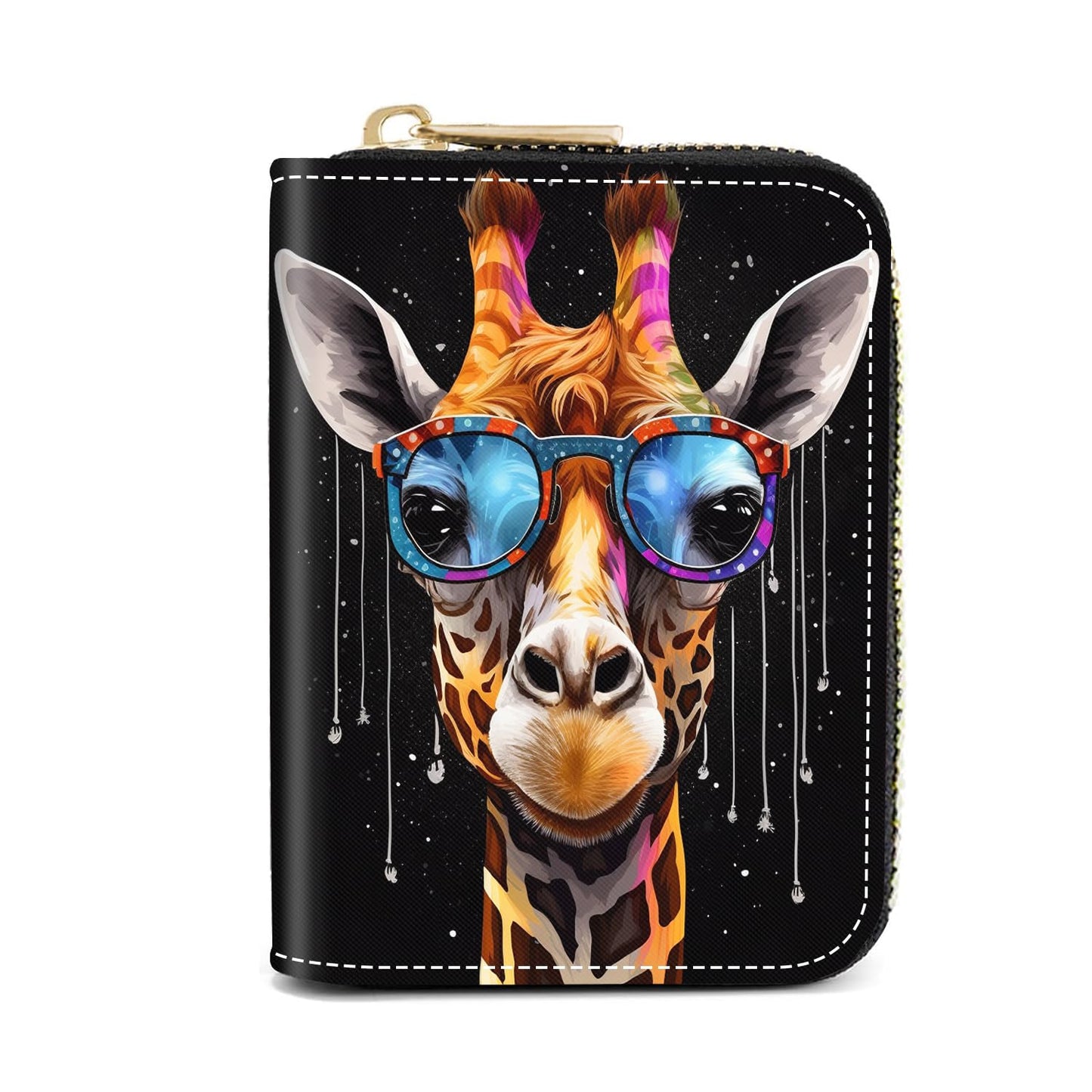 HOTCredit Card Holder Wallets for Women, Slim Leather Card Holder Wallet, Credit Card Wallet Organizer, Pocket Business Card Case with Zipper, Elephants and Flowers Under the Moon