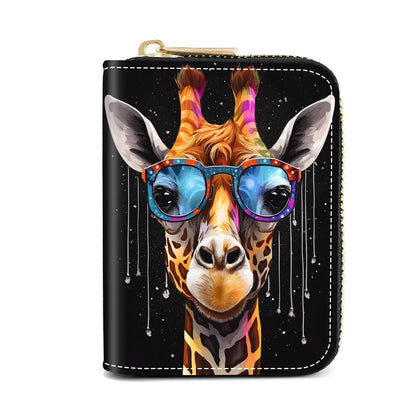 HOTCredit Card Holder Wallets for Women, Slim Leather Card Holder Wallet, Credit Card Wallet Organizer, Pocket Business Card Case with Zipper, Elephants and Flowers Under the Moon