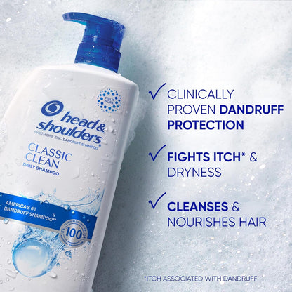 HOTHead & Shoulders Classic Clean Anti-Dandruff Shampoo, 72-Hour Dandruff Protection, 1% Pyrithione Zinc, 28.2 fl oz
