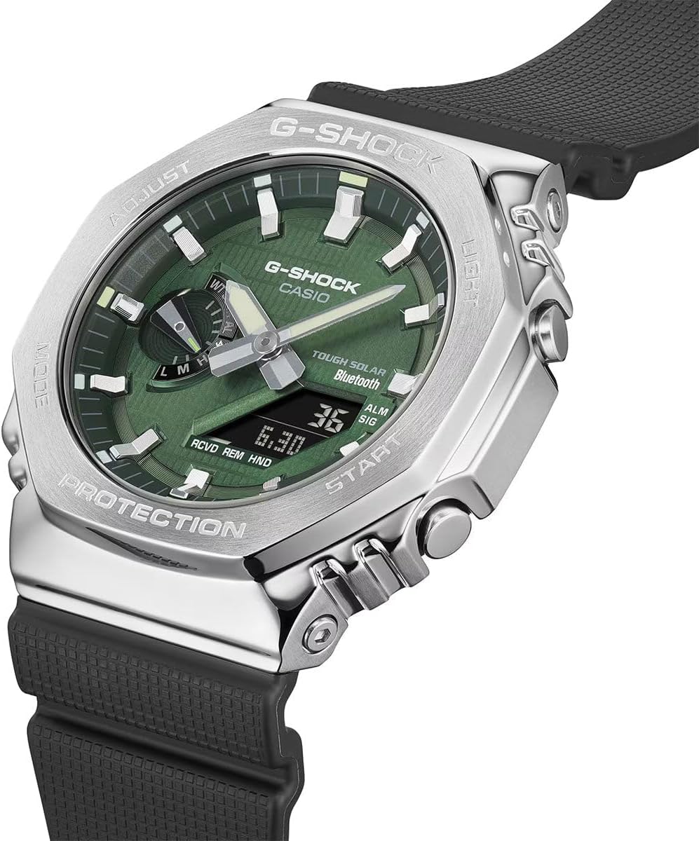 HOTG-Shock Casio G-Steel Solar Connected Green Dial Black Resin Strap Watch - GBM2100A-1A3