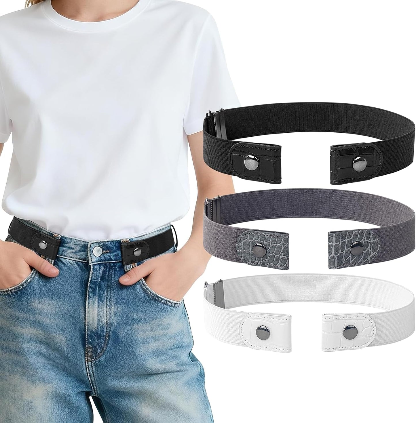 HOT3 Pieces No Buckle Elastic Stretch Belts for Men and Women, Comfortable Invisible Belts for Jeans Pants