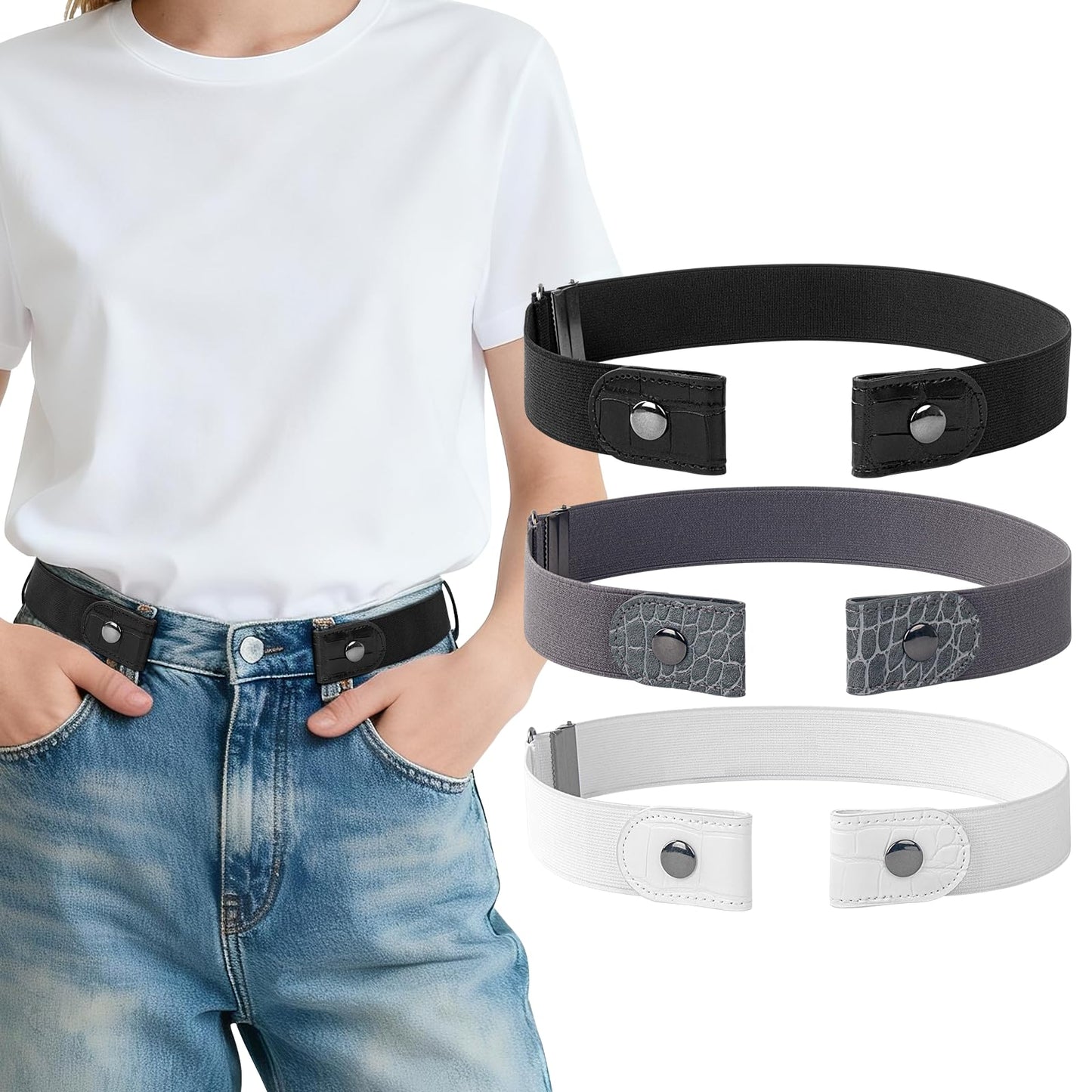 HOT3 Pieces No Buckle Elastic Stretch Belts for Men and Women, Comfortable Invisible Belts for Jeans Pants