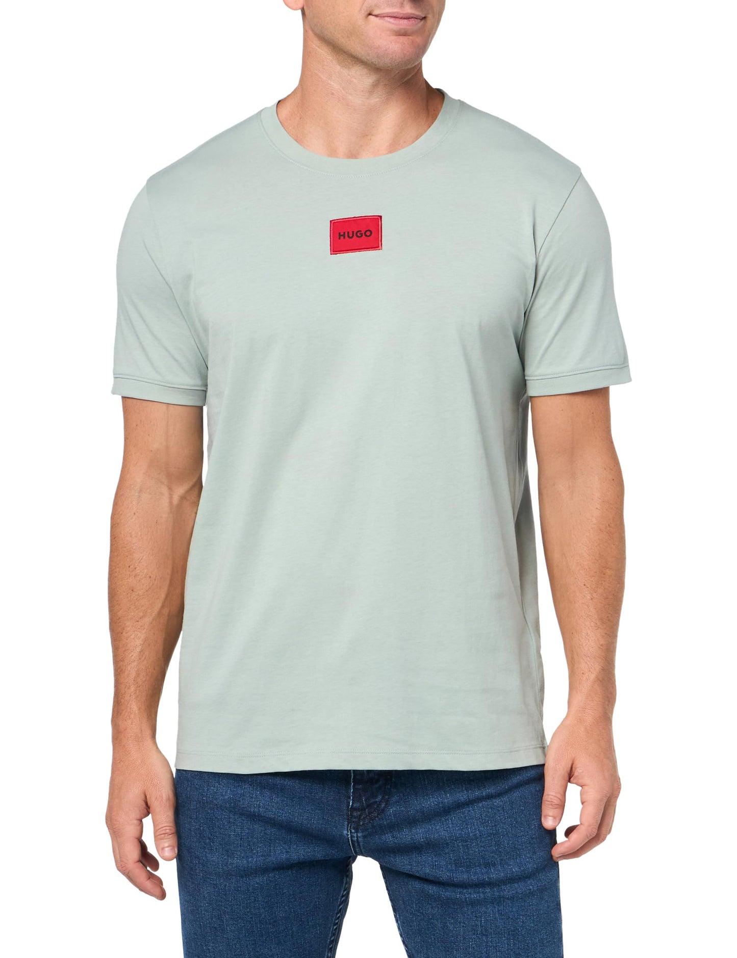 HOTHugo Mens Ribbed Crew Neck Regular Fit Center Logo T-Shirt