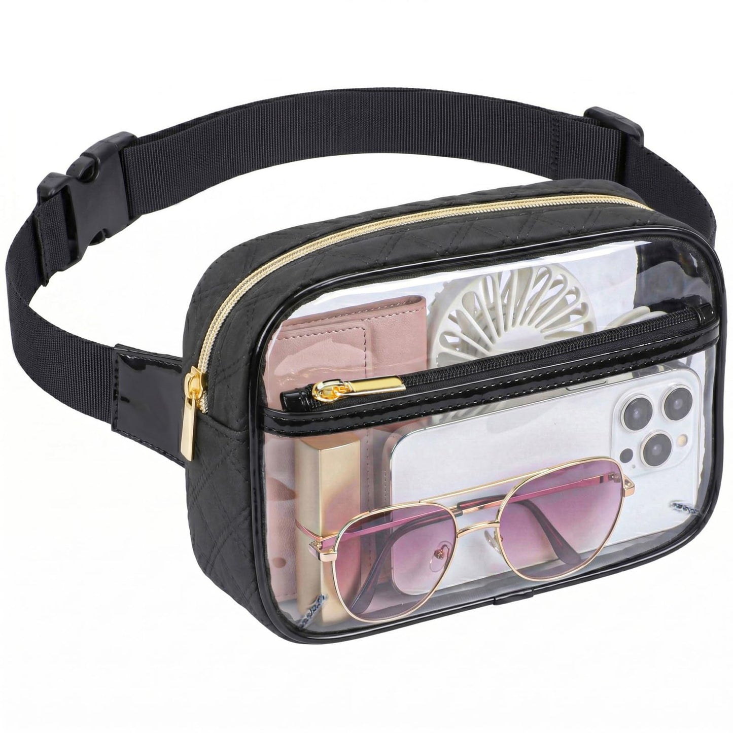 HOTPackism Clear Fanny Pack Stadium Approved - Large Size 35-51 inches Adjustable Strap Clear Belt Bag for Women Men Transparent Waist Bag for Concerts, Sporting Events, Black | Adjustable 35-51 in Strap, Hands-Free, 2 Easy-Access Pockets, Water-Resistant