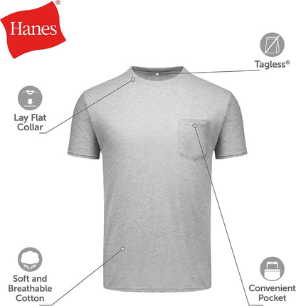 HOTHanes Men's Pocket T-Shirt Pack, 6-Pack, Cool & Breathable Cotton Tees, Stay-Tucked Undershirts for Men