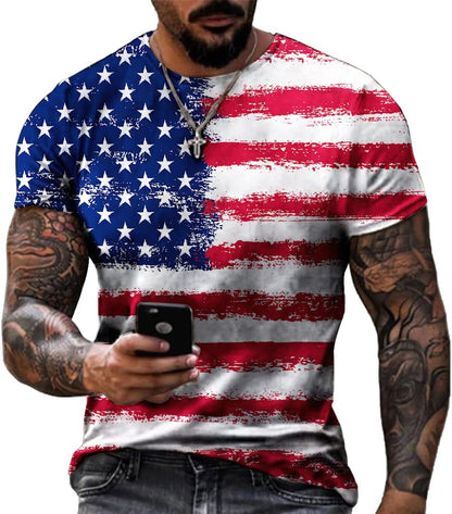 HOTMen's Short Sleeve Patriotic American Design with Eagle and Flag Premium T-Shirt