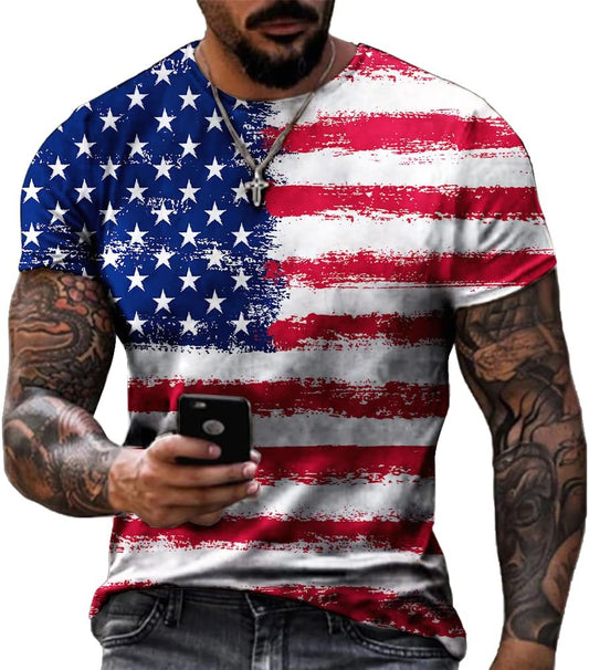 HOTMen's Short Sleeve Patriotic American Design with Eagle and Flag Premium T-Shirt