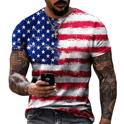 HOTMen's Short Sleeve Patriotic American Design with Eagle and Flag Premium T-Shirt