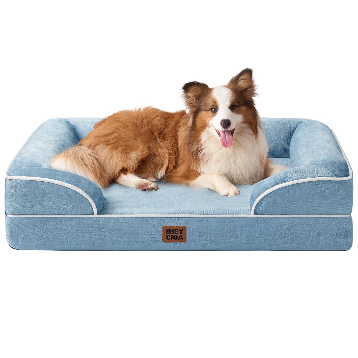 HOTEHEYCIGA Orthopedic Dog Beds for Extra Large Dogs 44x32Inch, Polyurethane Foam XL Pet Bed with Sides, Non-Slip and Egg-Crate Foam Big Dog Couch Bed with Washable Removable Cover, Grey