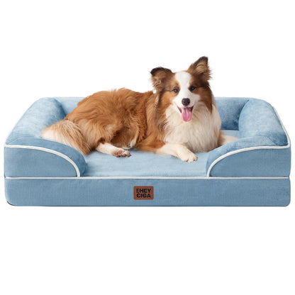 HOTEHEYCIGA Orthopedic Dog Beds for Extra Large Dogs 44x32Inch, Polyurethane Foam XL Pet Bed with Sides, Non-Slip and Egg-Crate Foam Big Dog Couch Bed with Washable Removable Cover, Grey