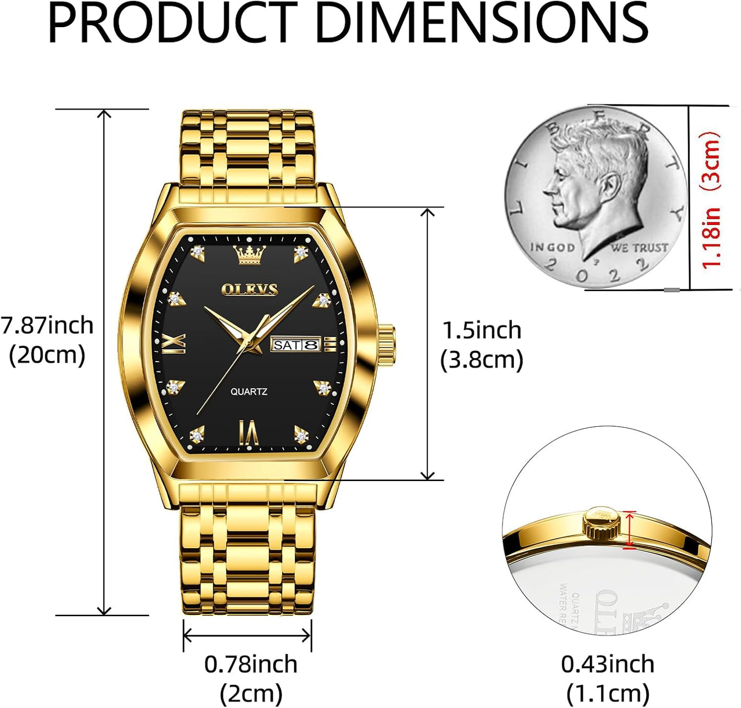 HOTOLEVS Mens Watches Luxury Business Analog Quartz Watches for Men with Stainless Steel Dress Date Waterproof Luminous Wrist Watches | Luxury Rectangle Face Tonneau Silver or Gold Stainless Steel Dress Watches for Men Roman Numerals with Black/Blue/White