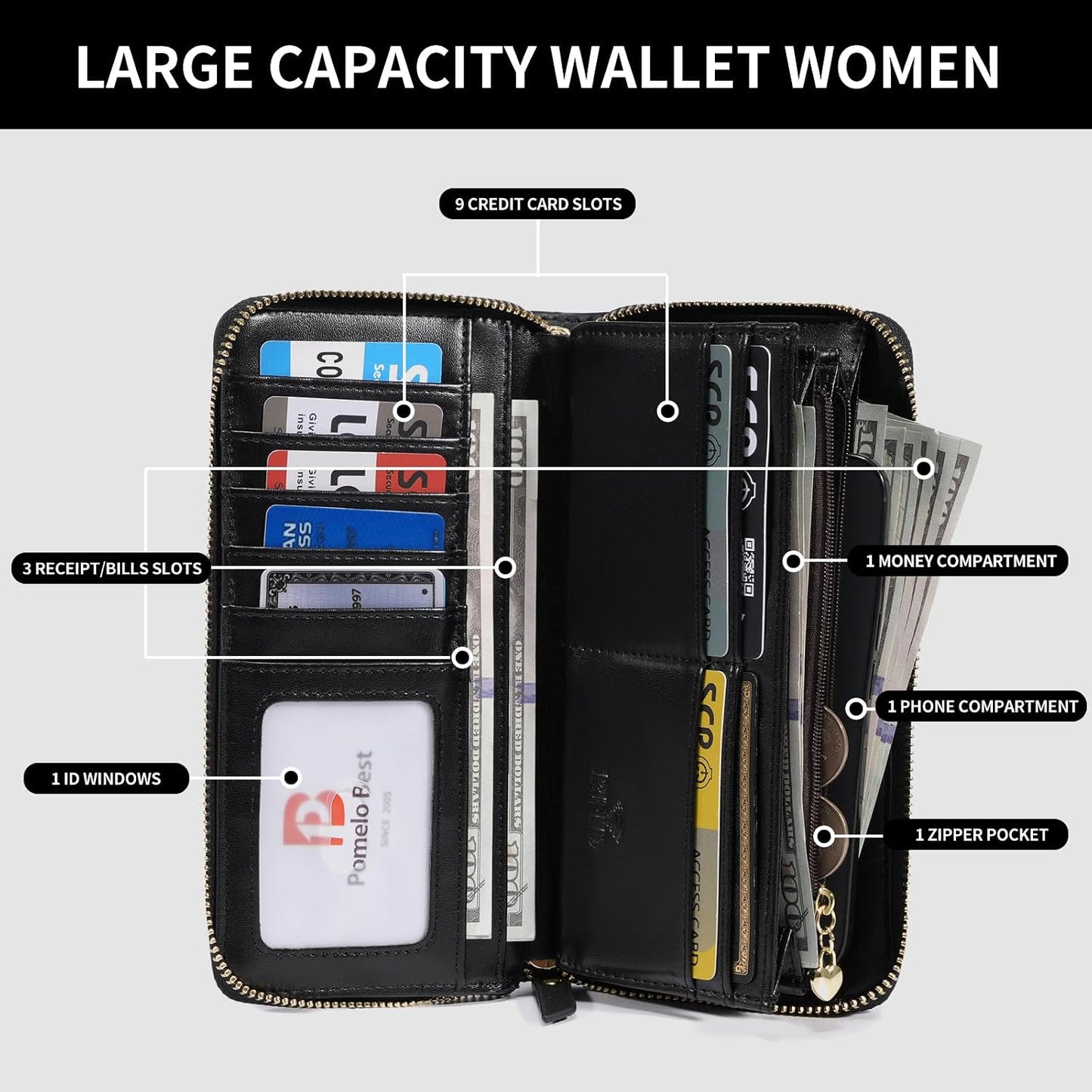 HOTPomelo Best Womens Wallet RFID Blocking Leather Credit Card Large Capacity Zip Around Wallets Wristlet Travel Mint green