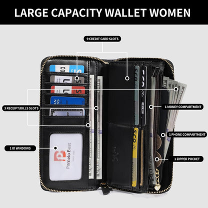 HOTPomelo Best Womens Wallet RFID Blocking Leather Credit Card Large Capacity Zip Around Wallets Wristlet Travel Mint green