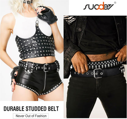 HOTSUOSDEY Black Studded Belt,Y2K Silver Metal Grommet Belt for Men Women Punk Rock Style for Jeans Pants