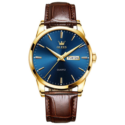 HOTQBAIZI Men's Casual Leather Watch, Easy to Read Three-Hand Analog Stainless Steel Watches for Men, Minimalist Day Date Waterproof Luminous Mens Quartz Wristwatch