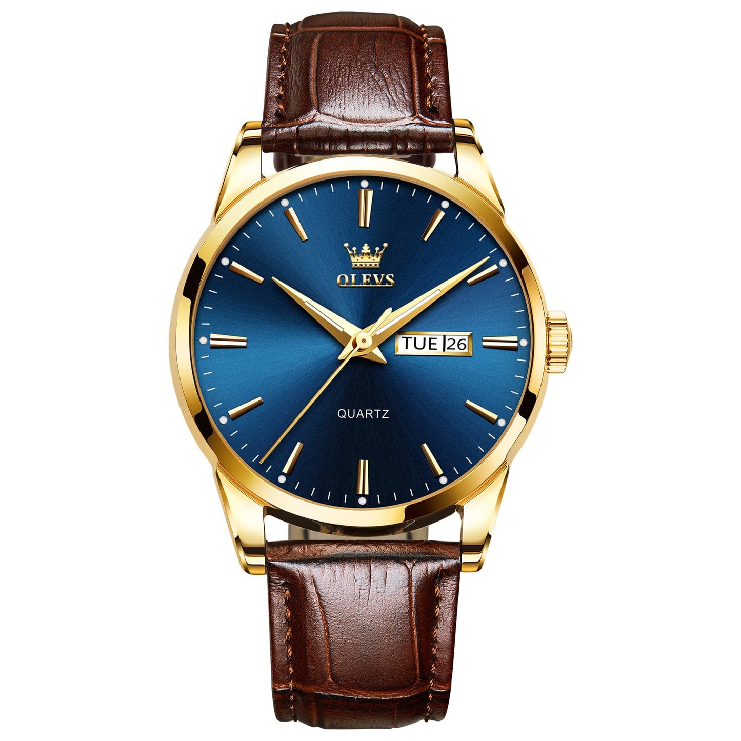 HOTQBAIZI Men's Casual Leather Watch, Easy to Read Three-Hand Analog Stainless Steel Watches for Men, Minimalist Day Date Waterproof Luminous Mens Quartz Wristwatch