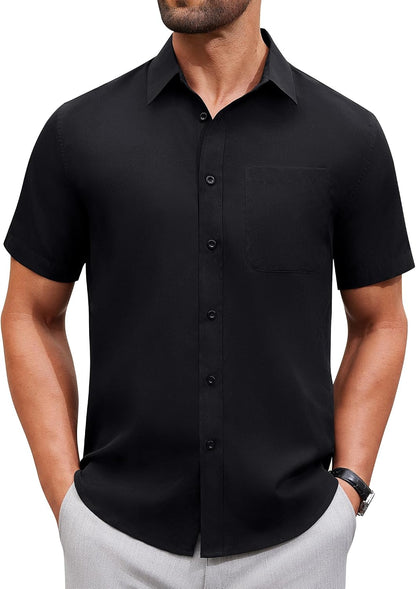 HOTAlimens & Gentle Men's Short Sleeve Dress Shirts Wrinkle Free Untucked Casual Button Down Shirt