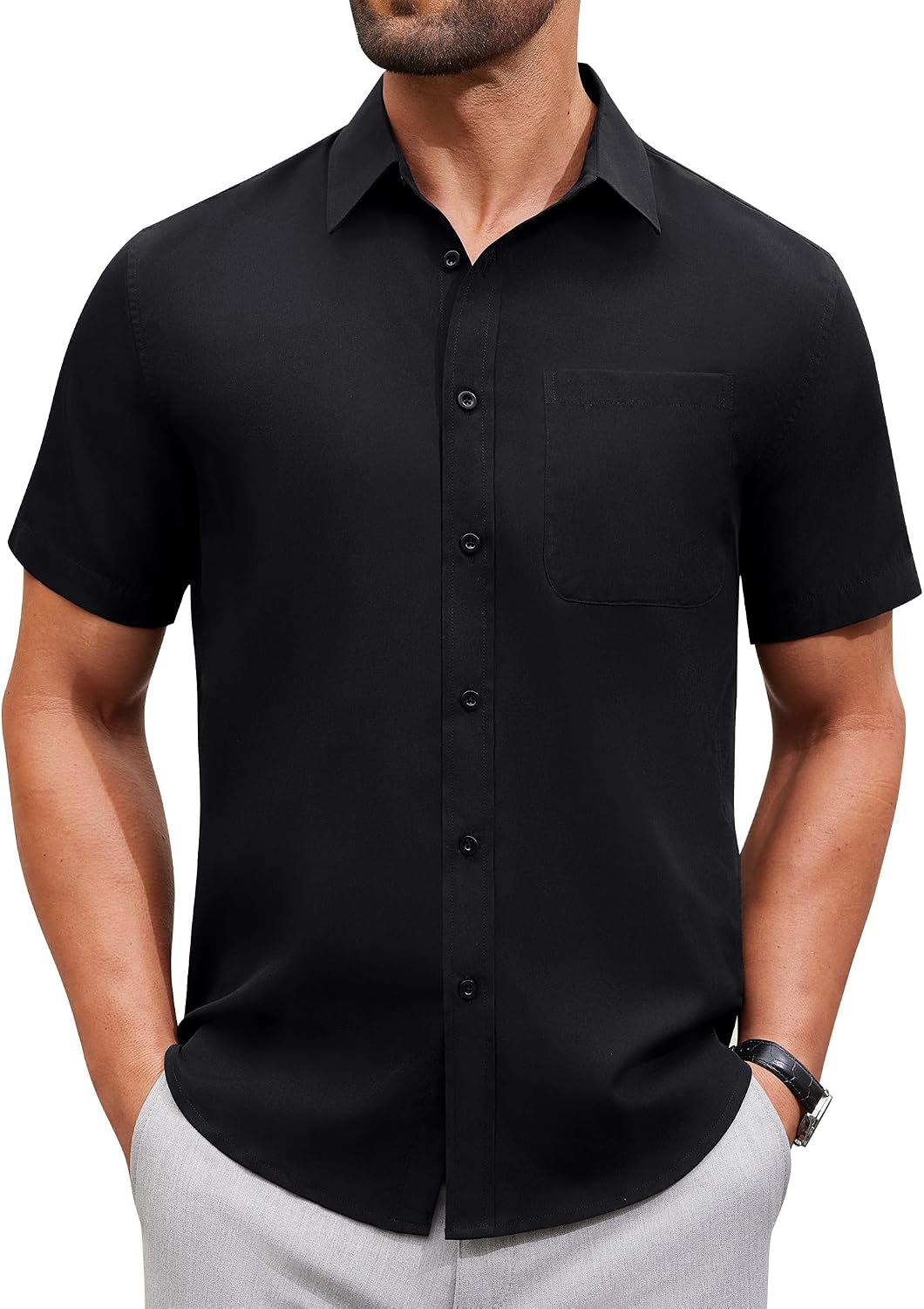HOTAlimens & Gentle Men's Short Sleeve Dress Shirts Wrinkle Free Untucked Casual Button Down Shirt