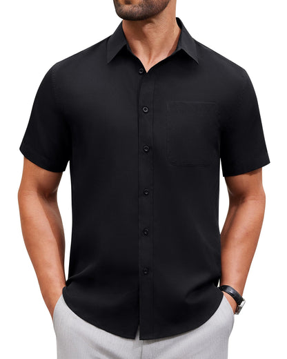 HOTAlimens & Gentle Men's Short Sleeve Dress Shirts Wrinkle Free Untucked Casual Button Down Shirt