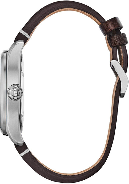 HOTCitizen Men's Sport Casual Garrison 3-Hand Date Eco-Drive Leather Strap Watch, Arabic Markers, Stainless Steel, Field Watch