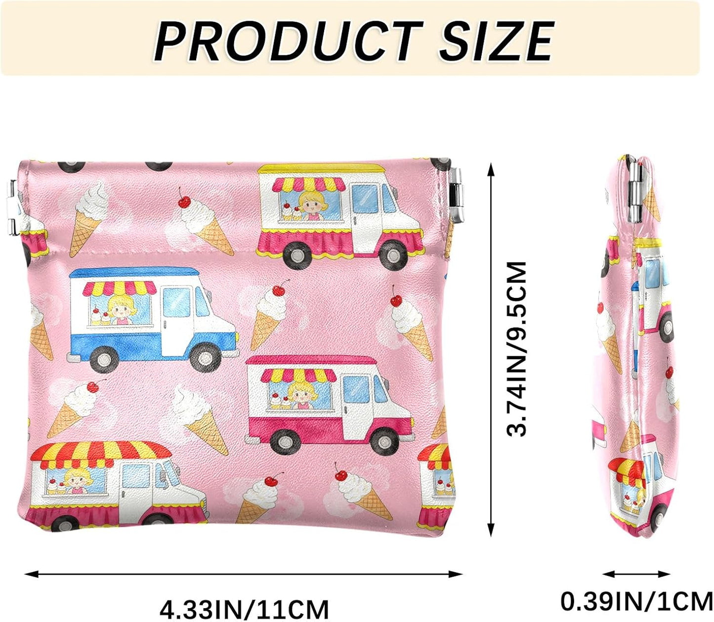 HOTPink Ice Cream Truck Summer Women's Leather Coin Purse Wallet Fancy Mini Change Wallet Coin Pocket for Men Women Travel monederos pequenos de mujer